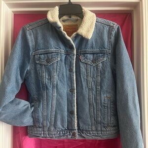 Levi's Sherpa Trucker Denim Vintage Jacket Blue White Fur Fleece Size M